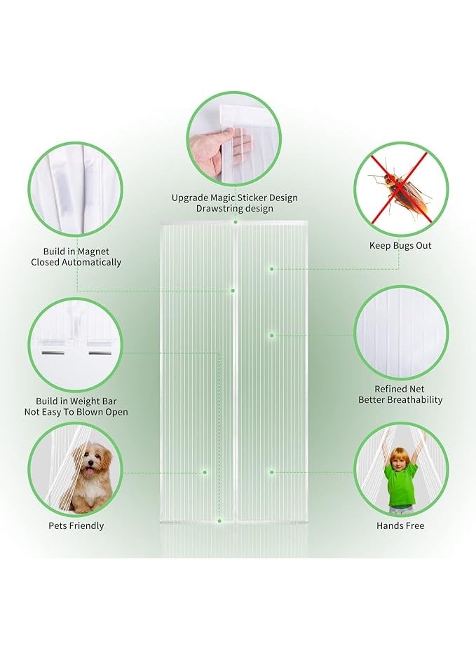 DUNISO Magic Mesh Magnet Fly Screen Door with Tie, 100x210cm Anti Mosquito Mesh Net,Reinforced with Full Frame  Magic Tape and Special Windproof Design,Insect Protection Door no Gap, Easy to Install Without Drilling (White) - Image 3